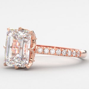 Rose gold Moissanite engagement ring - Emerald cut 2.5ct engagement ring - solitaire ring - Antique ring -diamonds - 14k 18k rose gold