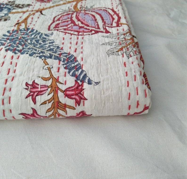 Handmade Kantha Quilt Indian Kantha Bed Cover Cotton Kantha Bedspread Queen Size Kantha Coverlet Handmade Kantha Quilt Indian Kantha Bed Cover Cotton Kantha Bedspread Queen Size Kantha Coverlet