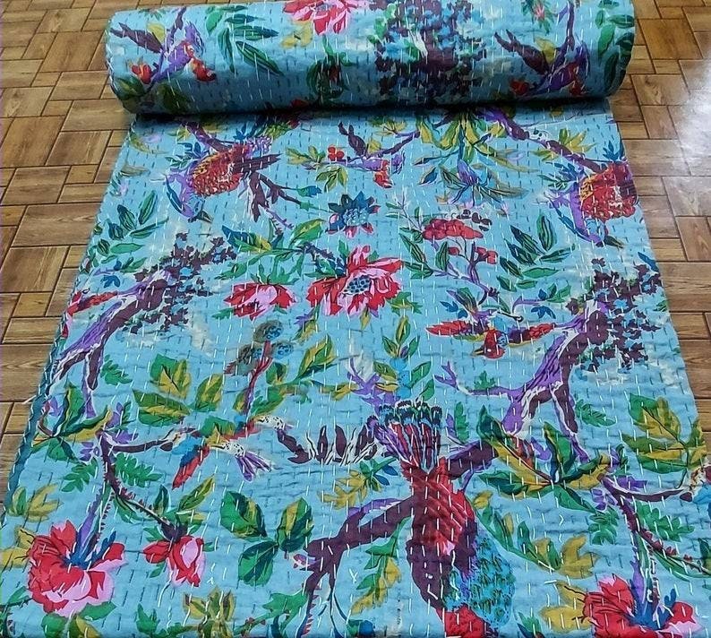 Indische Reversible Baumwolle Kantha Quilt Queen Size Etsy