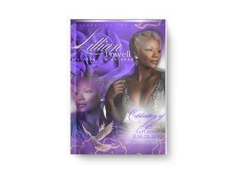 Elegant purple heavens funeral  obituary template 8.5x11 4 page Canva Pro maybe required