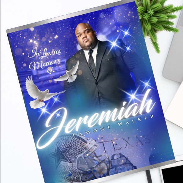 8.5X11" Template (4pages ) | Black Funeral Program Dallas Cowboys with bonus cover| Celebration of Life | Digital Download | Canva Template