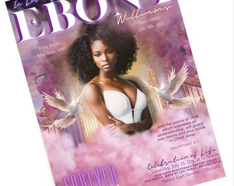 Pink Heavenl Funeral Obituary Template  4 pages 8.5x11