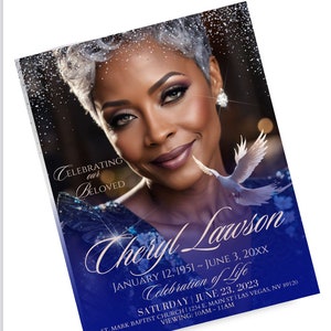 Elegant Blue Funeral Obituary Template  4 page 8.5x11