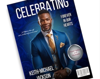 Blue Magazine Style Funeral Program Template | Celebration of Life (Digital Download)