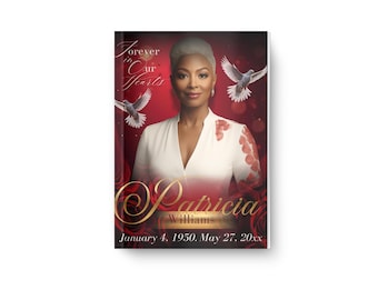 Red Rose Funeral Program | Editable Canva Template, Gold & Black Design (Instant Download)