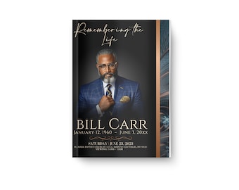 Funeral Obituary Mens Elegant Editable Template 8,5x11 4 page