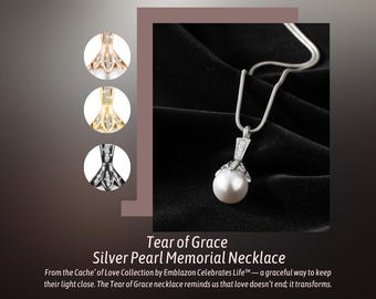 Pearl Urn Necklace for Ashes | Rhinestone Stainless Steel Memorial Pendant