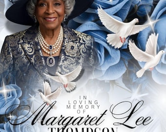 Editable Funeral Program Template for Mother | Grandmother Obituary Design | Blue Rose Dove Memorial | Canva
