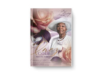 Elegant Obituary Template for Women | 4 Page Funeral Program | Luxury Memorial Design | Printable & Editable