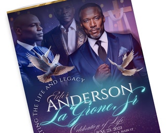 Funeral Obituary Mens Elegant Editable Template 8,5x11 4 page