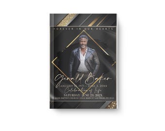 Black and gold elegant funeral obituary 8.5x11 4 page