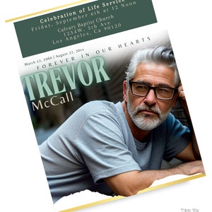 Mens Style Funeral Program | Celebration of Life | Digital Download | Canva Template8.5x11  Booklet (4 pages)