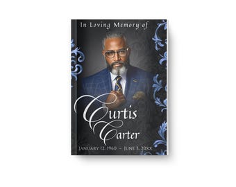 Mens blue elegant obituary template 17x11 4 page