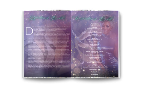 Funeral Obituary Elegant Purple Editable Template 8.5x114 Page