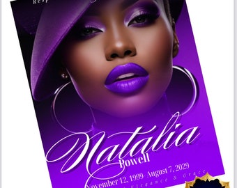 Elegant Obituary Template, Purple Portrait (8.5 x 11) (Canva Editable, Digital Download)