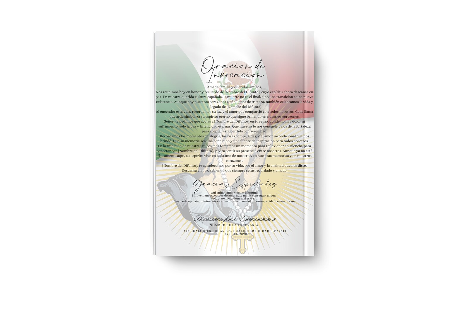 Spanish Funeral Obituary Template 8.5x11 4 Page Translated From English