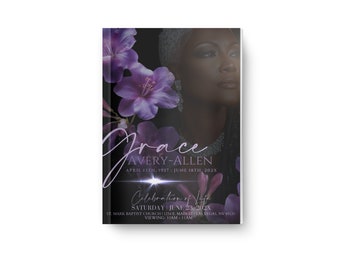 Faceless Elegant Purple Floral Funeral Obituary Template 8 page 8.5x11