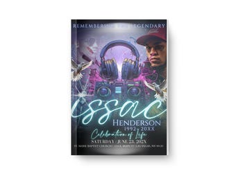 Obituary Mens DJ inspired funeral program  8.5x11 8 page