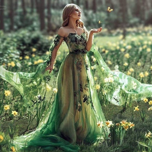 Emerald Green Dress Prom Dresses Floral Jungle Fairy Plus Size - Etsy