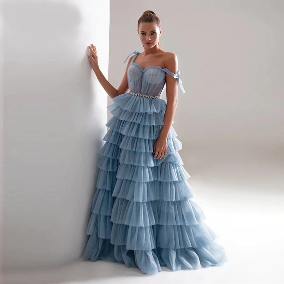 Blue tulle long ball gown dress formal dress | Ball gown dresses, Gowns  dresses, Formal dresses prom