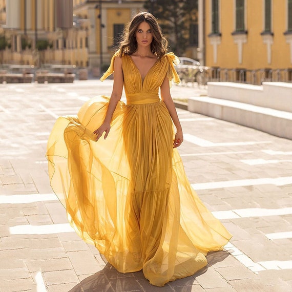 yellow chiffon dress