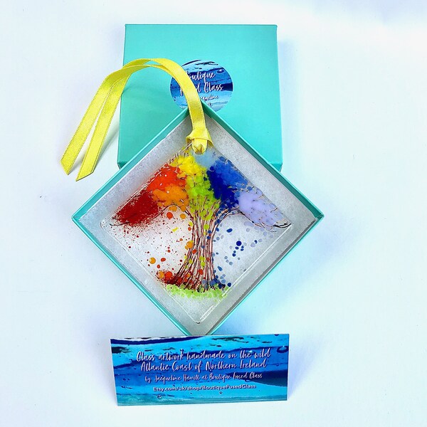 Rainbow Blossom Tree Fused Glass Hanger, gift, Blossom, Cornish, Fused Glass Cornwall, Irish, Fused Glass Ireland, Fused Glass Flowers,