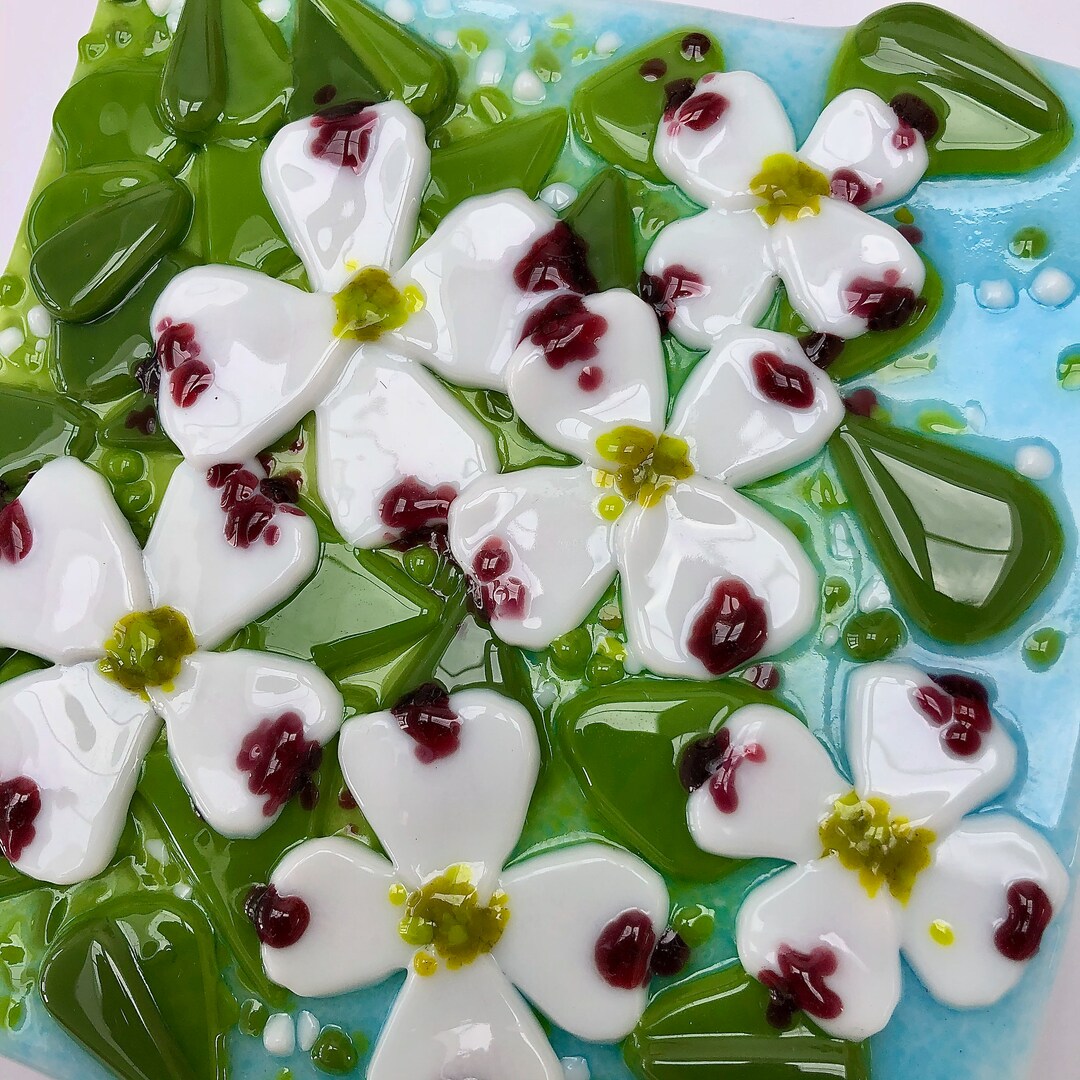 Fused Glass Dogwood Blossom, Fused Glass Wall Art, Fused Glass Flowers