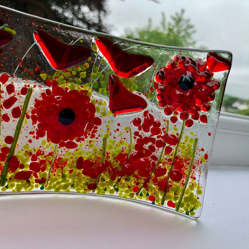 Fused Glass Poppies S Shape Fused Glass Flowers Cornish Etsy UK