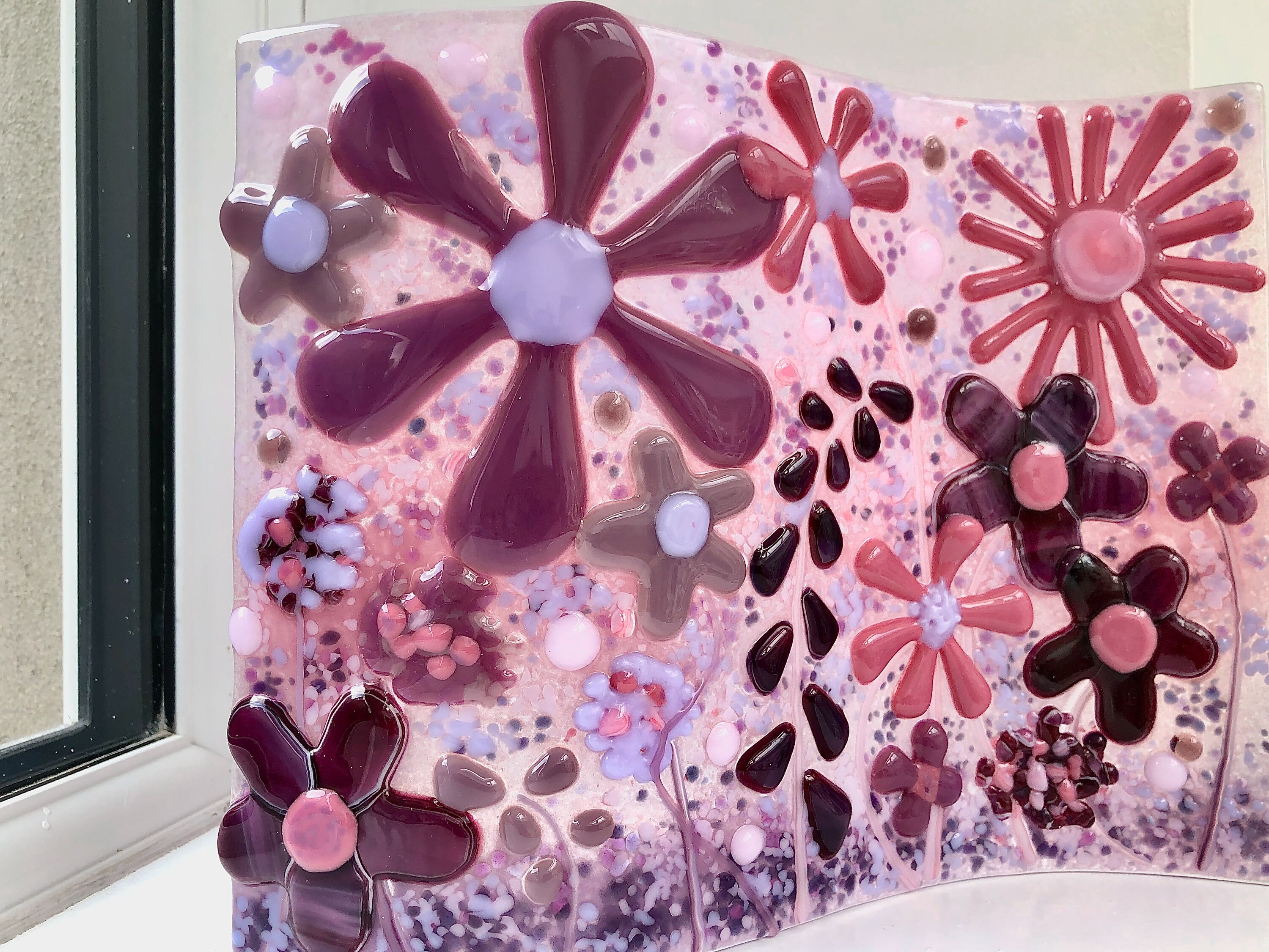Large Fused Glass Flower Panel Wave Fused Glass Flowers Etsy