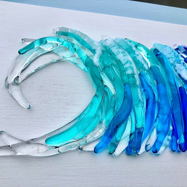 Fused Glass Ocean Wave, Fused glass wall art, waves, beach, sea, ocean, surf, surfer, gift, blue, Cornish, Cornwall, Irish, Ireland