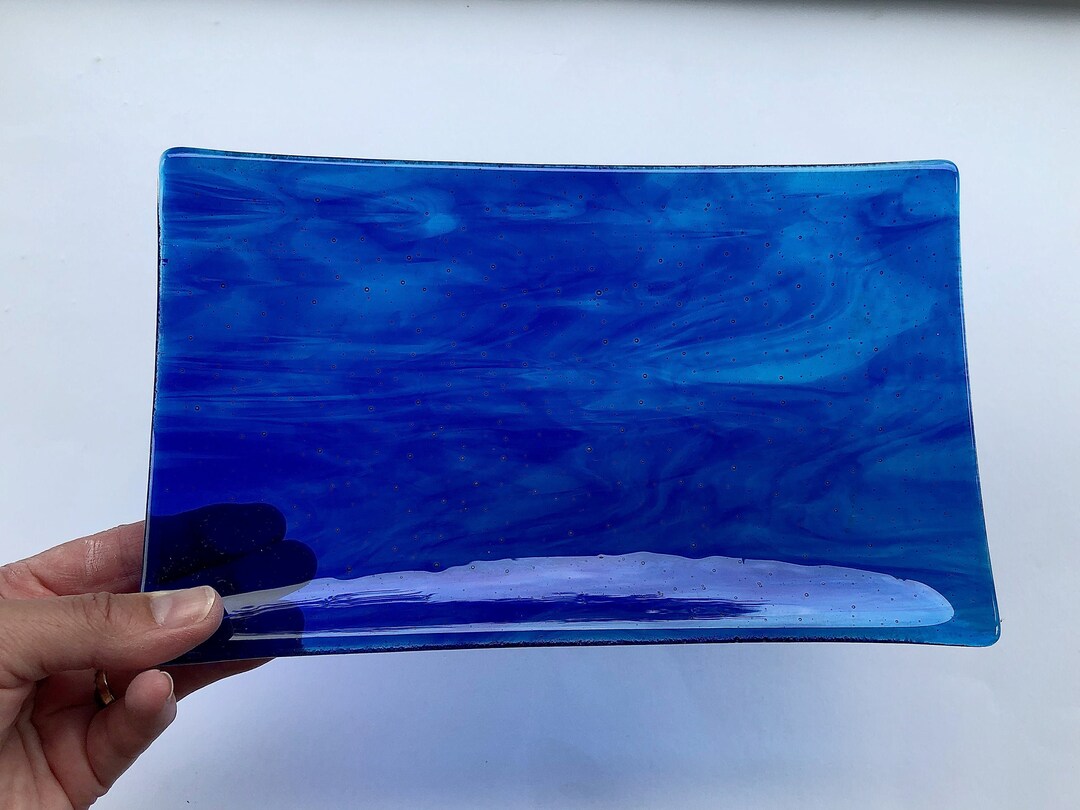 Fused Glass Ocean Colours Contemporary Platter, Fused Glass Platter