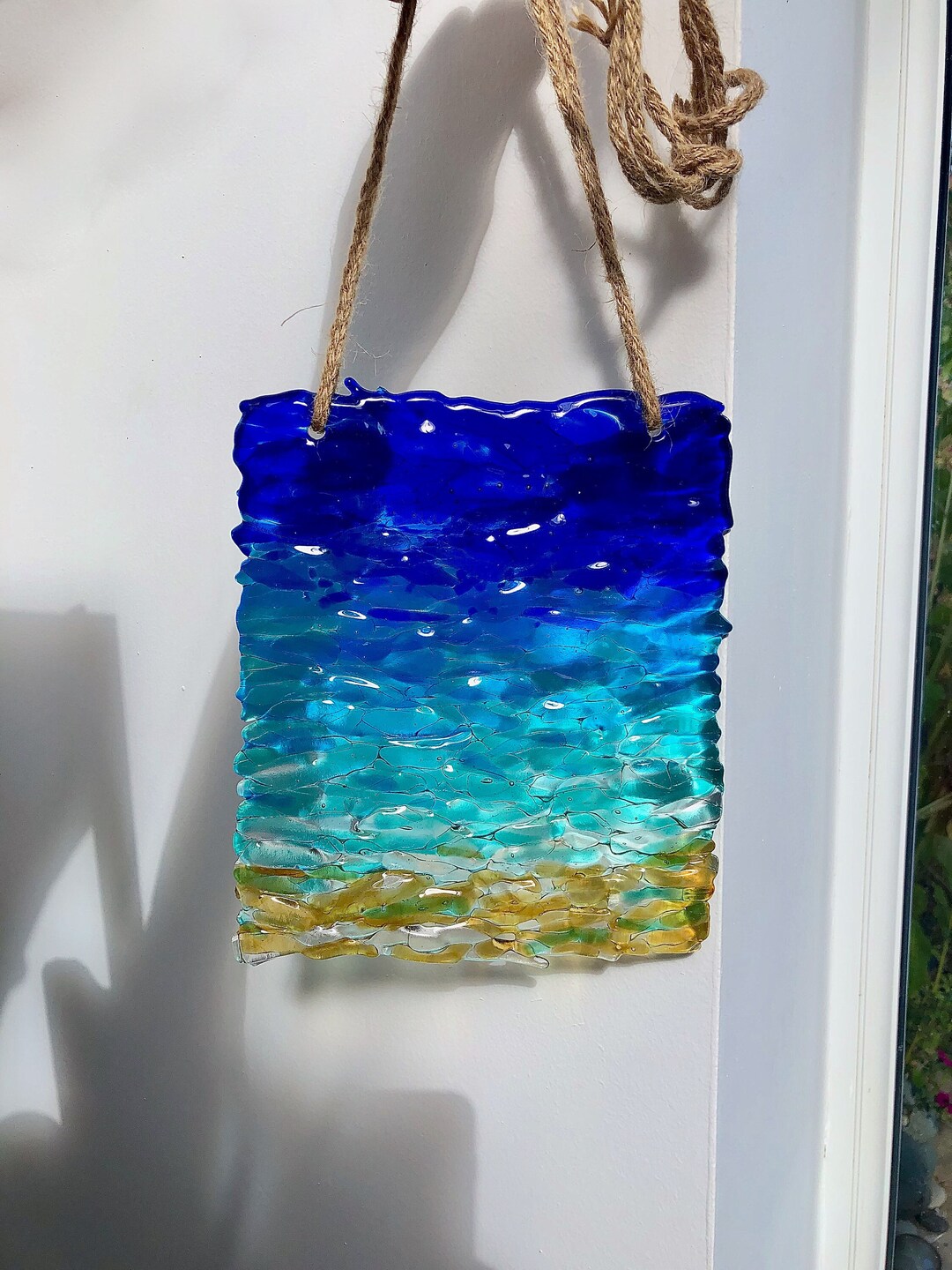 XL Fused Glass Ocean Waves Sun Catcher, Fused Glass Sea Light Catcher