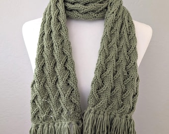 Knit Green Scarf, Cozy Winter Accessory, Women's Lace Scarf