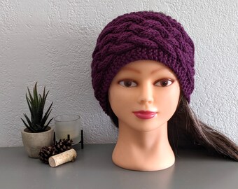 Purple Headband, Womens Ear Warmer, Warm Knit Headband, Winter Accessory, Cable Headband, Handmade Knits, Knitted Ear Warmer, Gift for Her