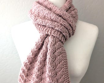 Hand Knit Pink Scarf, Cozy Winter Accessory