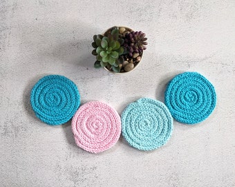 Handmade Knit Cotton Coaster Set, Modern Drink Coasters (Set of 4)