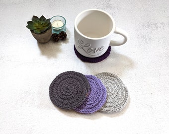 Hand Knit Cotton Coasters, Set of 4, Housewarming Gift