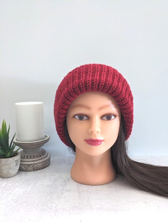 Handmade Red Knit Beanie Handmade Red Cable Knit Wool Beanie, Pom Pom Hat - Etsy main image 3
