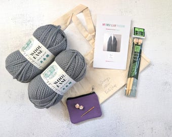 Beginner Knitting Kit, Learn to Knit Kit, DIY Knit Scarf Kit, Easy Knitting Project, Christmas Gift, Birthday Gift, Friend Gift