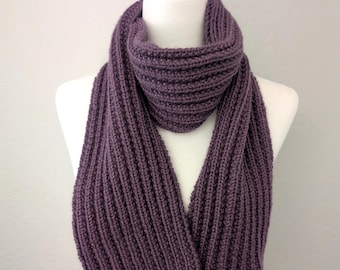 Knit Purple Scarf, Handmade Cozy Winter Accessory
