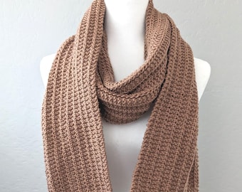Brown Knit Scarf, Cozy Winter Scarf
