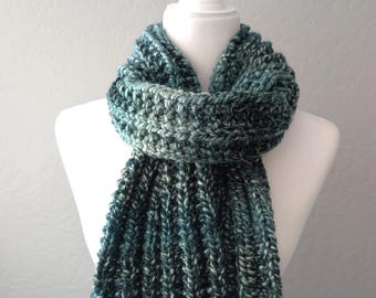 Hand Knit Green Scarf, Handmade Winter Scarf, Cozy Gift for Him or Her