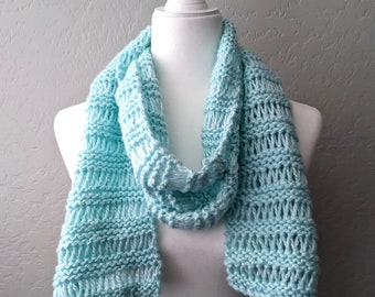 Womens Blue Knit Scarf, Handmade Knitted Lace Scarf, Birthday Gift for Her, Christmas Gift, Anniversary Gift