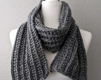 Handmade Knit Scarf, Cozy Gray Winter Scarf