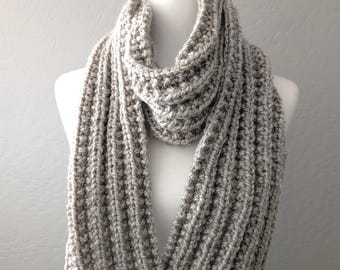 Hand Knit Beige Scarf, Handmade Winter Scarf, Cozy Gift for Him or Her