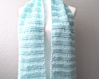 Blue Knit Scarf, Handmade Cozy Winter Scarf