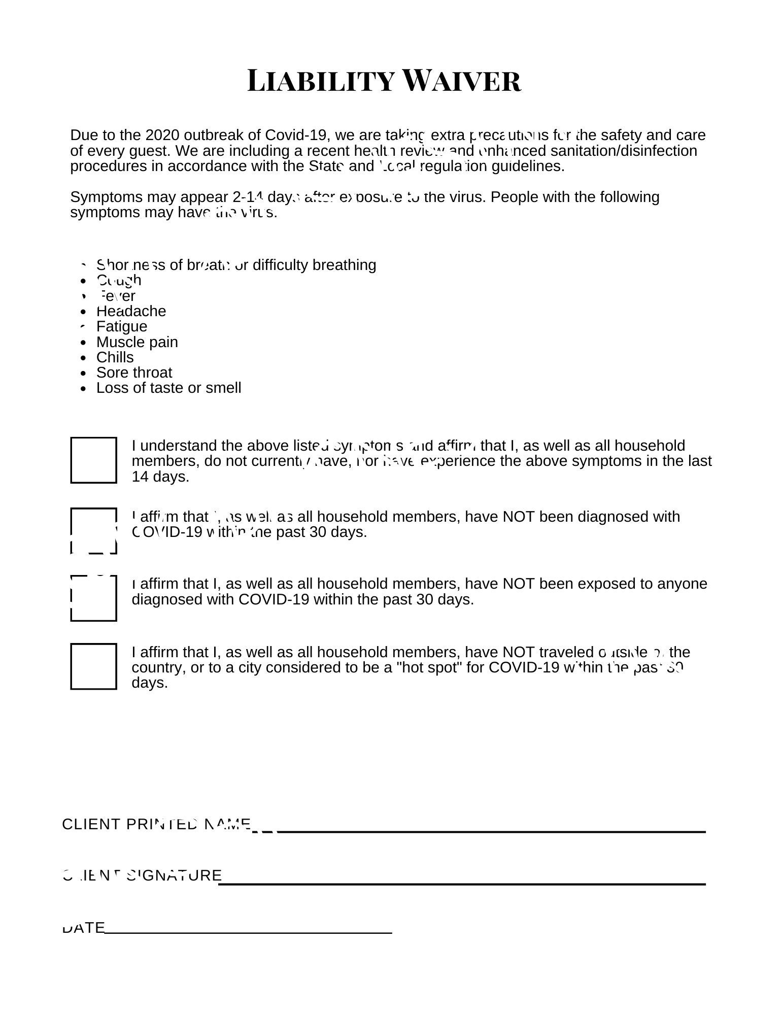 Covid Liability Form Etsy