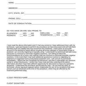 EDITABLE Beauty Salon Release Waiver Editable Form Nail Salon General ...