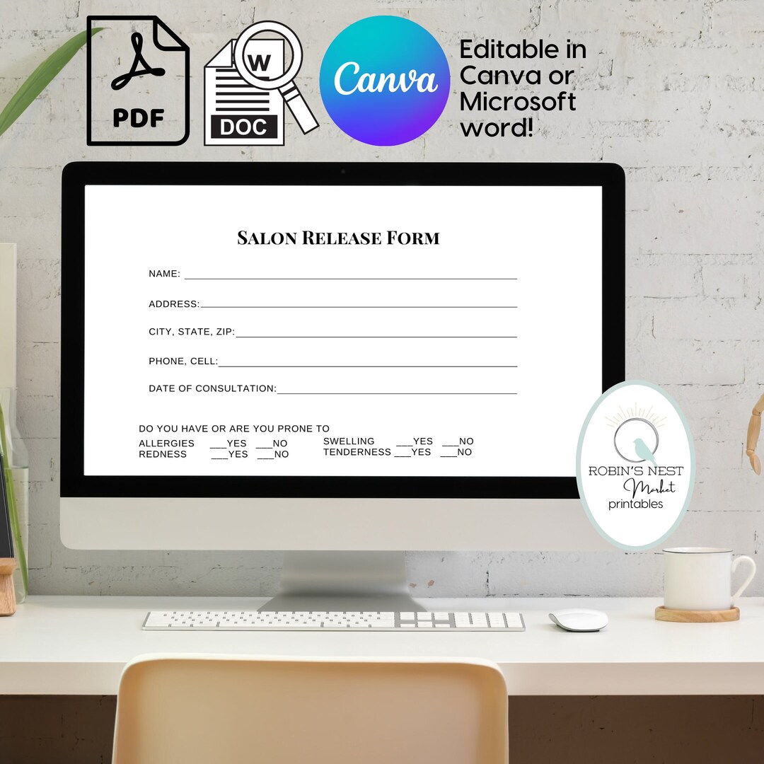EDITABLE Beauty Salon Release Waiver Editable Form Nail Salon General ...