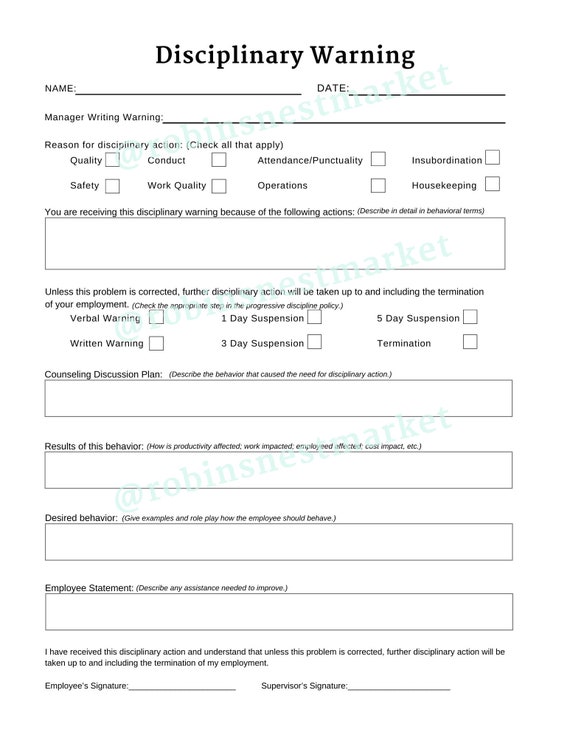 business owner tools employee disciplinary warning etsy